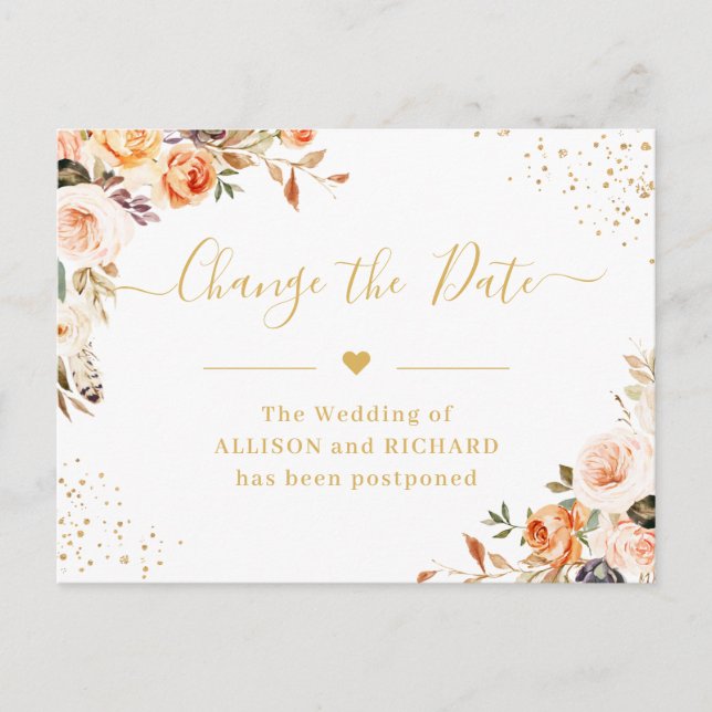 Carte Postale Modifier la date Automne Gold Floral Postponed (Devant)