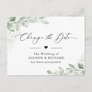 Carte Postale Modifier la date Chic Green Eucalyptus reportée