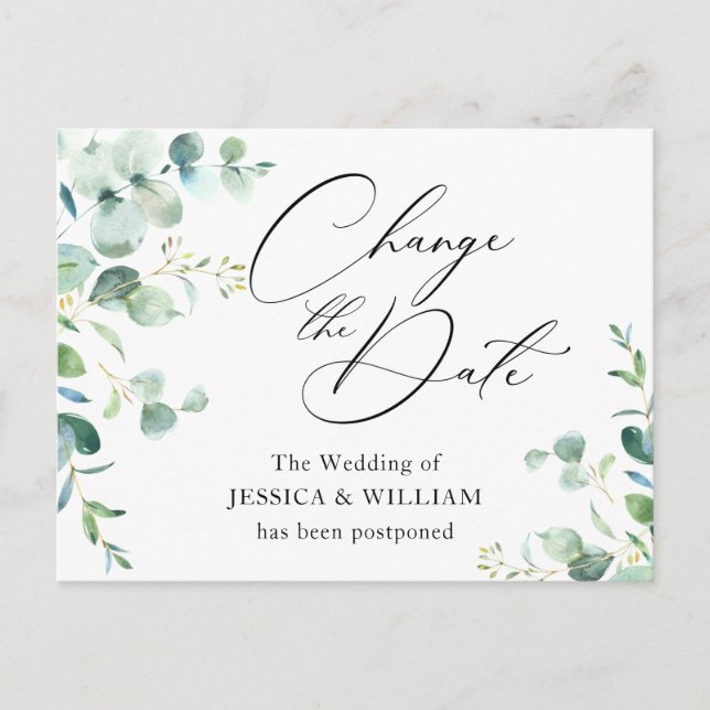 Carte Postale Modifier la date Elegant Eucalyptus Mariage (Devant)