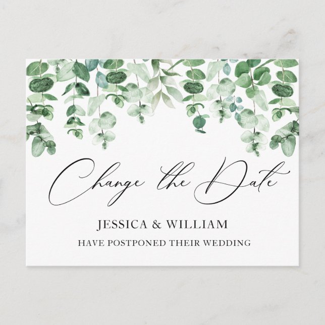 Carte Postale Modifier la date Elegant Eucalyptus Mariage (Devant)