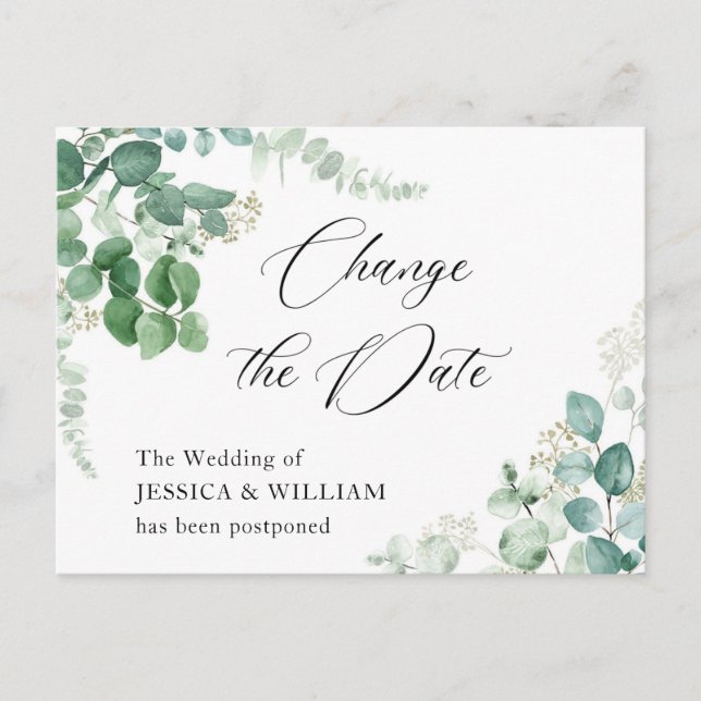 Carte Postale Modifier la date Elegant Eucalyptus Mariage (Devant)