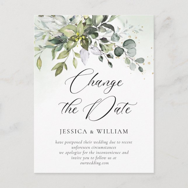 Carte Postale Modifier la date Elegant Eucalyptus Mariage (Devant)