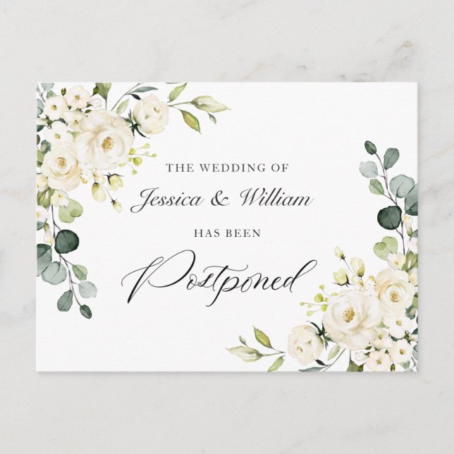 Carte Postale Modifier la date Elegant Eucalyptus Roses blanches (Devant)