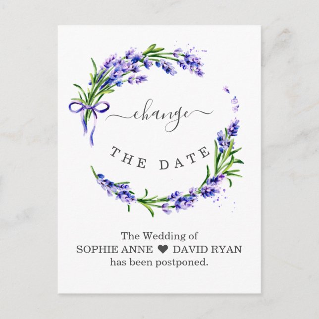 Carte Postale Modifier La Date Lavender Floral Mariage Reporté (Devant)
