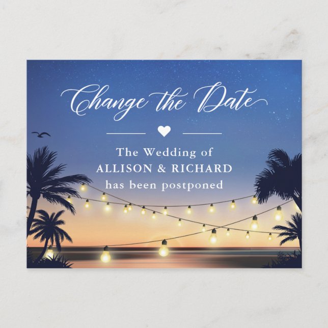 Carte Postale Modifier la date Summer Palm Beach String Lights (Devant)