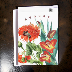 Carte Postale Mois d'août Fleurs Gladiolus & Poppy  
