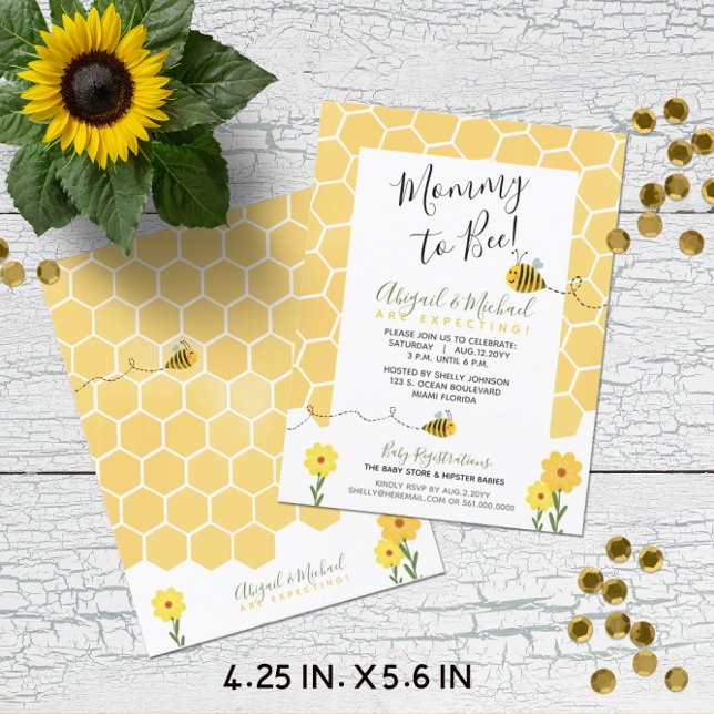 Carte Postale Mommy to Bee Budget-Friendly Baby shower Invitatio (Budget-Friendly Bumble Bee "Mommy to Bee" Gender-Neutral Baby Shower Invitation (4.25 x 5.6 in))