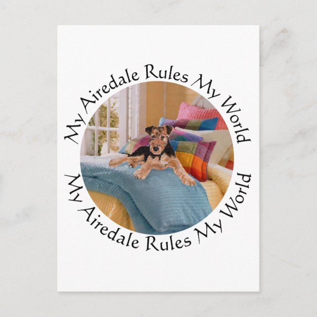 Carte Postale Mon Airedale gouverne mon monde (Devant)