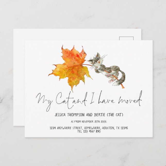 Carte Postale Mon Chat J'ai Déplacé Script Automne Nouveau Accue (Devant / Derrière)