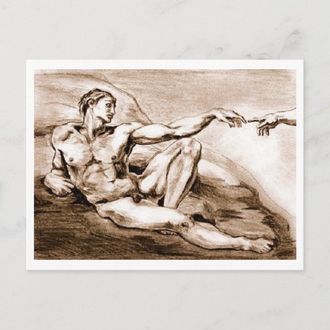 Carte Postale Mon propre dessin d'Adam de Michel-Ange (Devant)