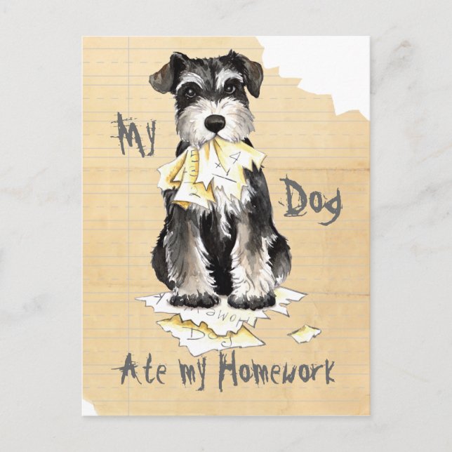 Carte Postale Mon Schnauzer Miniature A Mangé Mes Devoirs (Devant)