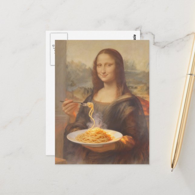 Carte Postale Mona et son dîner de spaghetti (Devant/Arrière en situation)