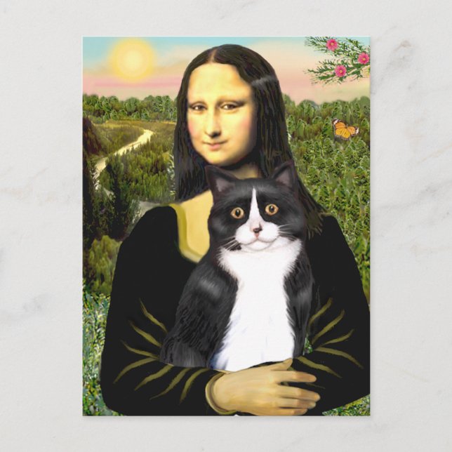Carte Postale Mona Lisa - Am SH chat noir et blanc (Devant)