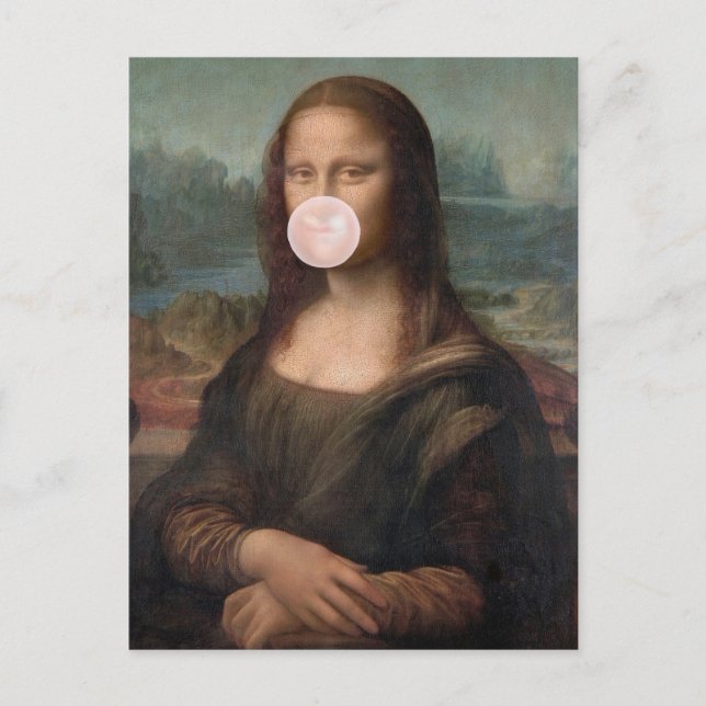 Carte Postale Mona Lisa Blown Pink Buble gomme (Devant)