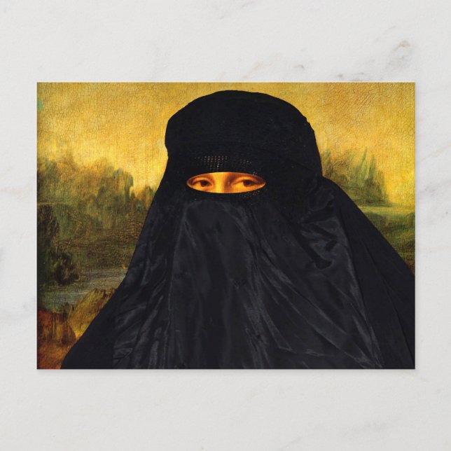 Carte Postale Mona Lisa cachée derrière la burqa (Devant)