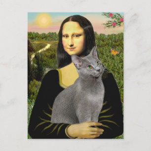 Carte Postale Mona Lisa - chat bleu russe