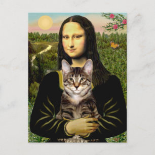 Carte Postale Mona Lisa - Chat tigré tabby marron