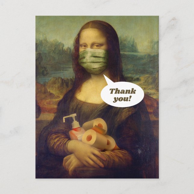 Carte Postale Mona Lisa en PPE-Merci aux travailleurs de la sant (Devant)
