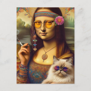Carte Postale Mona Lisa et son Himalaya Chat Fumer