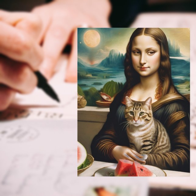 Carte Postale Mona Lisa &her cat - Vibes d'été \ (Créateur téléchargé)