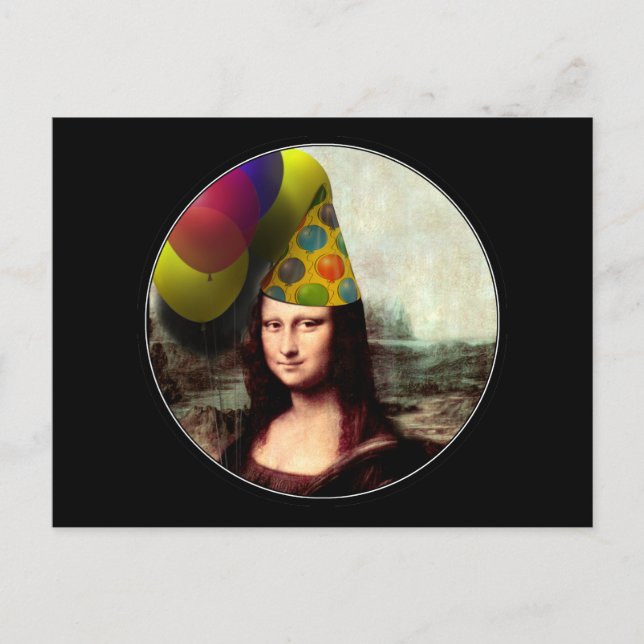 Carte Postale Mona Lisa Joyeuse Casquette de fête d'anniversaire (Devant)