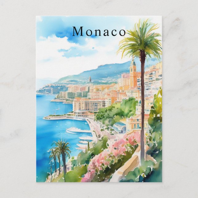 Carte Postale Monaco Aquarelle Retro Voyage Méditerranée (Devant)