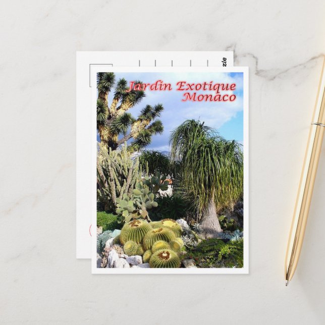 Carte Postale Monaco - Jardin Exotique - (Devant/Arrière en situation)