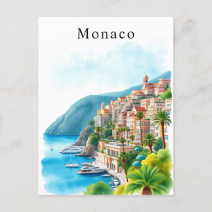 Carte Postale Monaco Watercolor Retro Travel Art