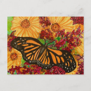 Carte Postale Monarch Butterfly Sunflowers Milkweed Watercolor