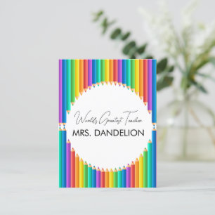 Carte Postale Monde Enseignant le plus grand Rainbow Crayons Sch