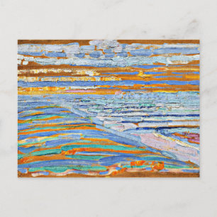 Carte Postale Mondrian - Vue depuis les dunes avec plage et jeté