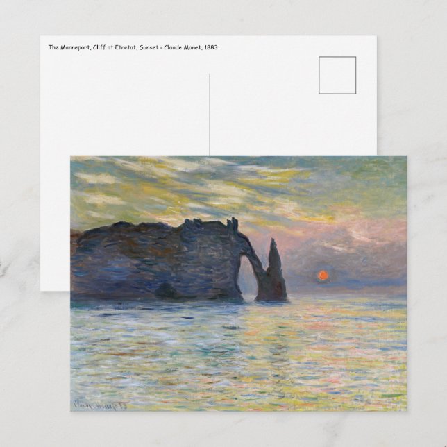 Carte Postale Monet - Le Manneport, Falaise à Etretat, coucher d (Devant / Derrière)