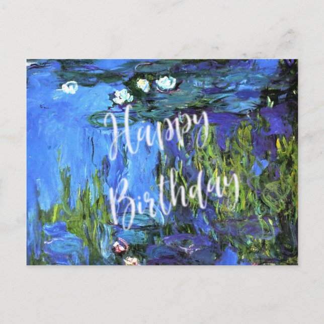 Carte Postale Monet - Nymphéas, bleu indigo, vœux d'anniversaire (Devant)