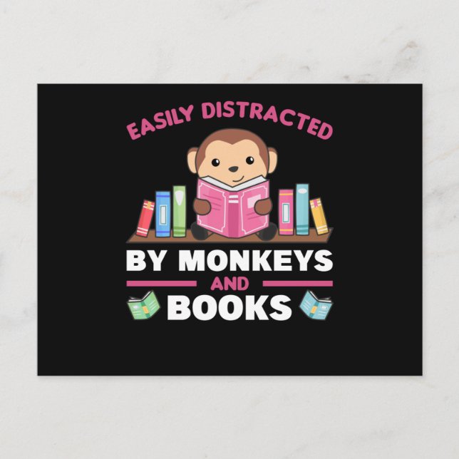 Carte Postale Monkey And Books Funny Saying With Book (Devant)