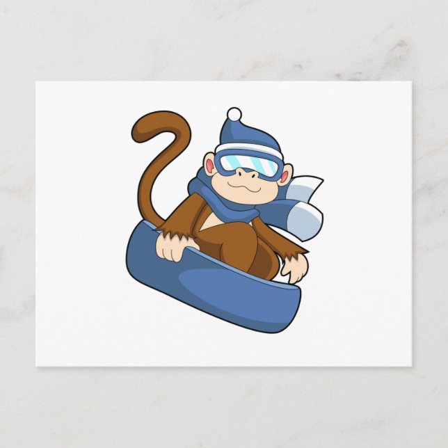 Carte Postale Monkey as Snowboarder with Sonowboard.PNG (Devant)