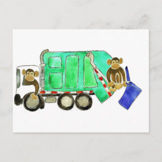 Carte Postale Monkey de camion à ordures
