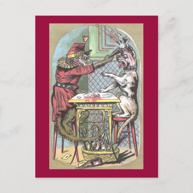 Carte Postale Monkey Wallops Bulldog avec bouteille de vin (Devant)