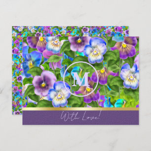 Carte Postale Monogramme Anniversaire Pansy Violet Fleurs Aquare