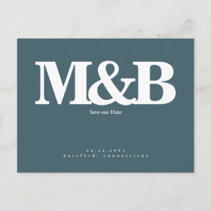 Carte Postale Monogramme blanc moderne et élégant Turquoise Écon