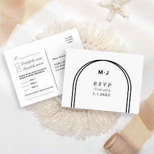Carte Postale Monogramme Blanc Noir RSVP Repas Demande de chanso