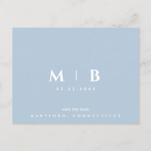 Carte Postale Monogramme bleu ciel simple Mariage Enregistrer la