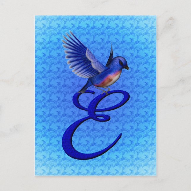 Carte Postale Monogramme Bluebird Initiale E Élégant (Devant)