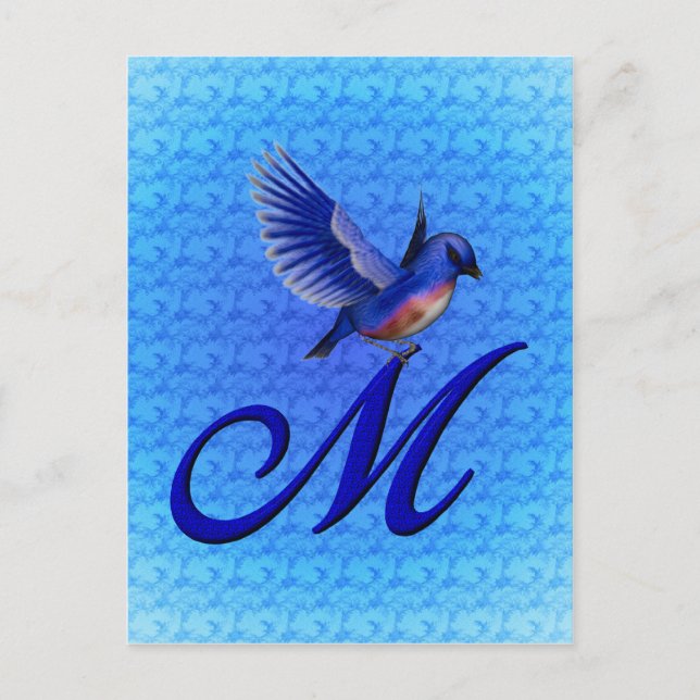 Carte Postale Monogramme Bluebird Initiale M Élégant (Devant)