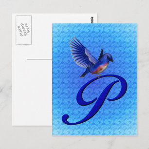 Carte Postale Monogramme Bluebird Initiale P Élégant