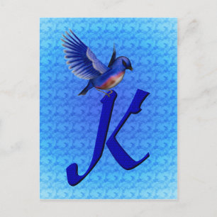 Carte Postale Monogramme de bleuet initial K élégant