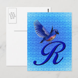 Carte Postale Monogramme de Bluebird initial R élégant