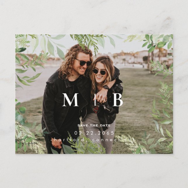 Carte Postale Monogramme de feuillage contemporain Photo Enregis (Devant)