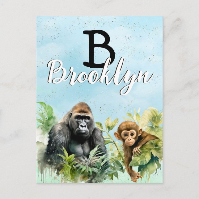 Carte Postale Monogramme de la jungle de chimpanzé de gorille pe (Devant)