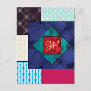 Carte Postale Monogramme de la surface composée en patchwork