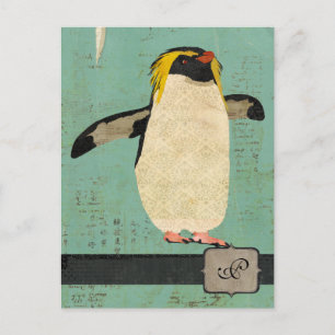 Carte postale Monogramme de lagon bleu pingouin